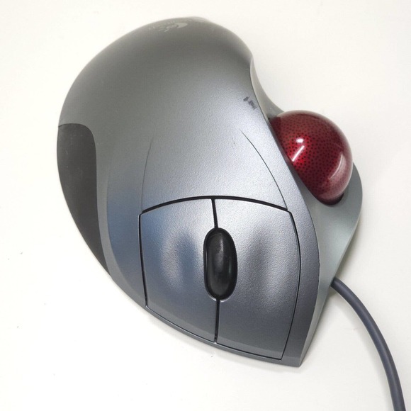 Logitech T-BB18 USB Trackman Wheel Mouse Scroll Red Ball Marble - TESTED - Picture 2 of 4